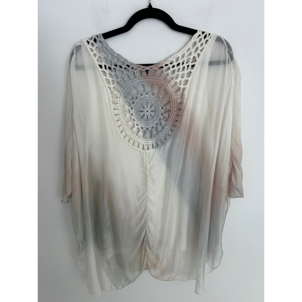 Tempo Paris Silk Blend Crochet Back Tie‎ Dye Boho Dolman Sleeve whimsical Large